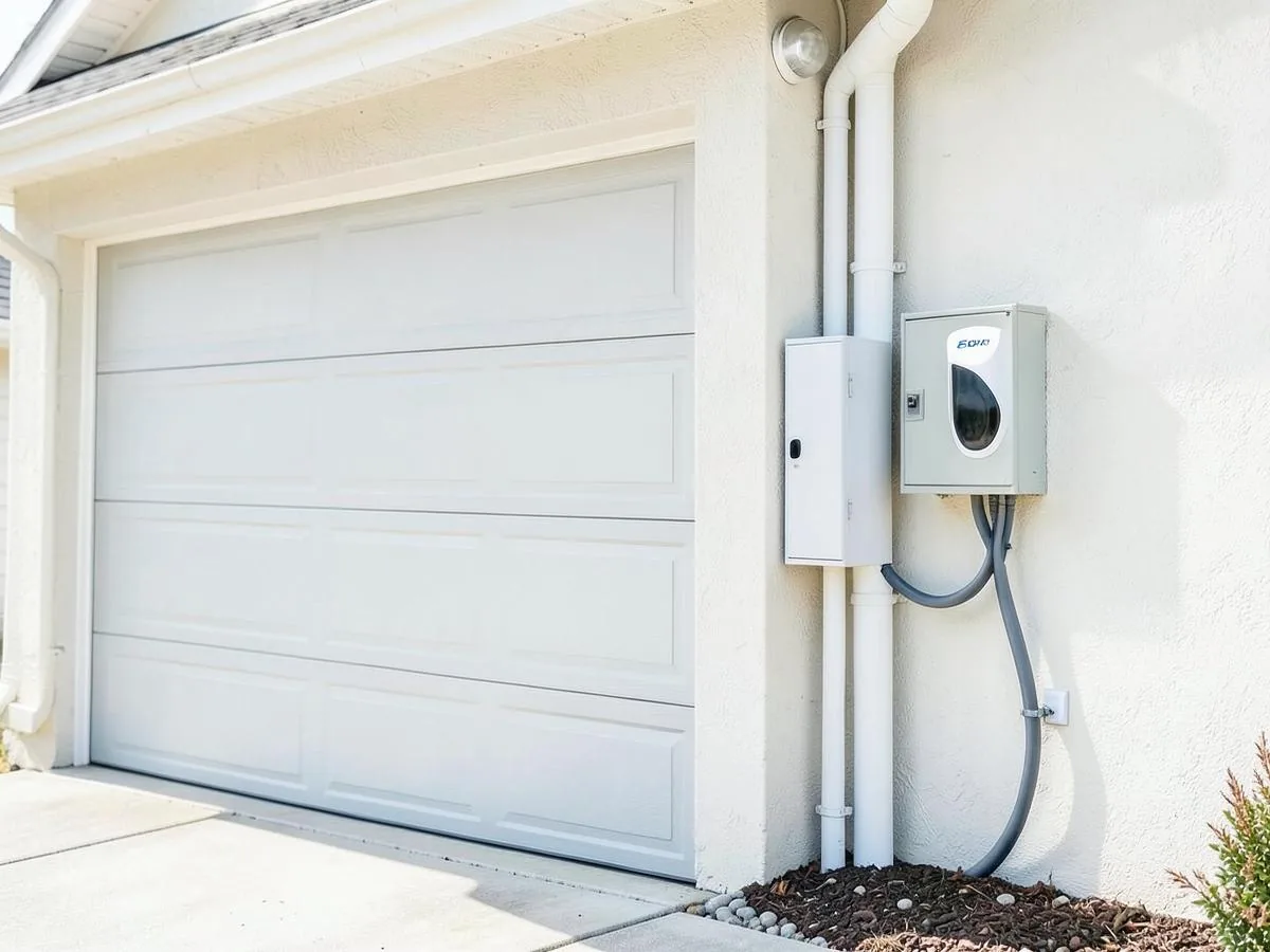 Carregador de veículo elétrico instalado ao lado do quadro elétrico na parede externa de uma casa